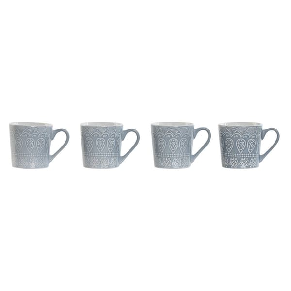 Set med 4 muggar Home ESPRIT Blå Stengods 340 ml 13 x 9,5 x 9,2 cm Mandala