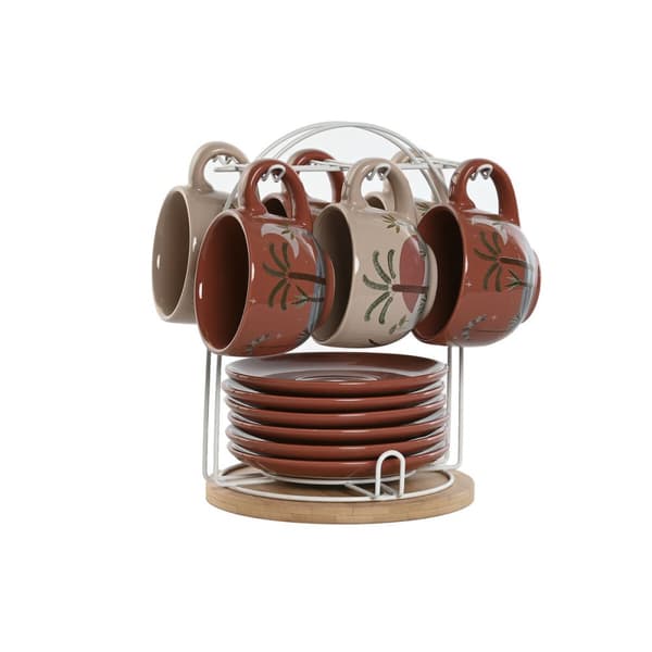 Osainen kahvikuppisetti Home ESPRIT Keltainen Beige Terrakotta Liila Metalli Dolomite 180 ml