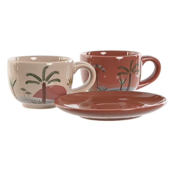 Osainen kahvikuppisetti Home ESPRIT Keltainen Beige Terrakotta Liila Metalli Dolomite 180 ml