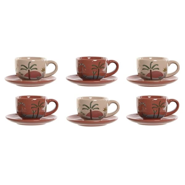 Osainen kahvikuppisetti Home ESPRIT Keltainen Beige Terrakotta Liila Metalli Dolomite 180 ml