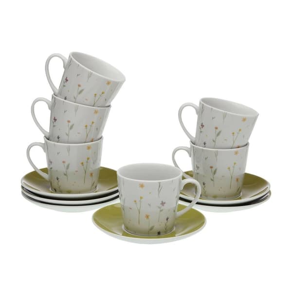 Sæt med 6 kopper og underkopper Versa Laison Porcelæn