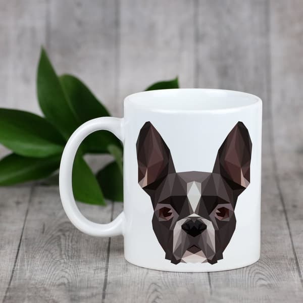 Boston Terrier, Boston Bull Terrier - krus med et foto og inskriptionen af en geometrisk Art-Dog-hund