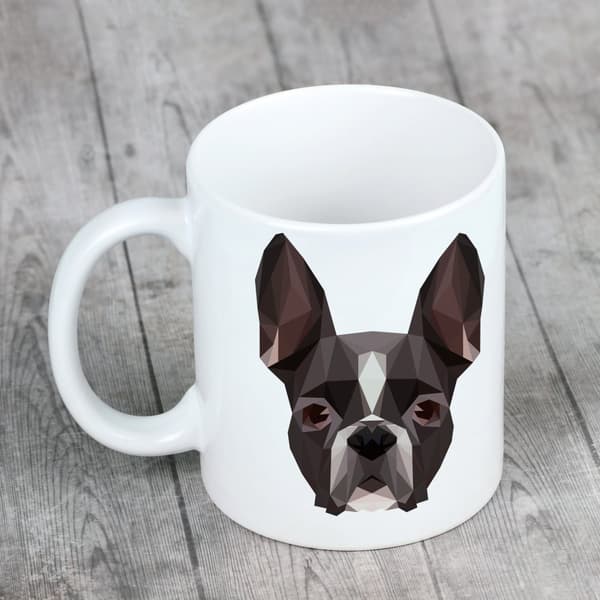 Boston Terrier, Boston Bull Terrier - krus med et foto og inskriptionen af en geometrisk Art-Dog-hund