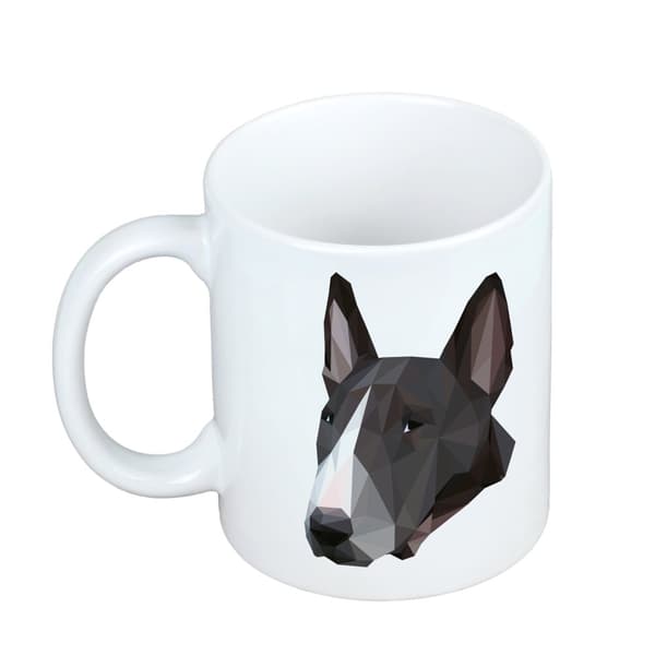 Bullterrieri, Bullterrieri - muki, jossa on valokuva ja merkintä geometrisesta Art-Dog koirasta