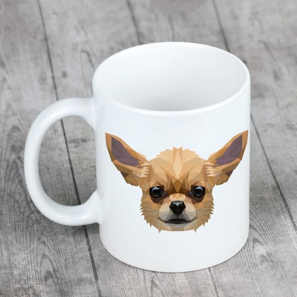 Lyhytkarvainen Chihuahua - muki, jossa on valokuva ja merkintä geometrinen koira Art-Dog