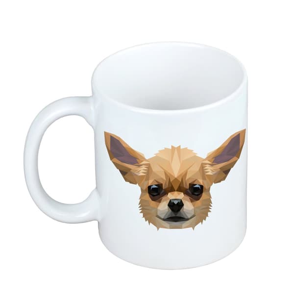 Lyhytkarvainen Chihuahua - muki, jossa on valokuva ja merkintä geometrinen koira Art-Dog