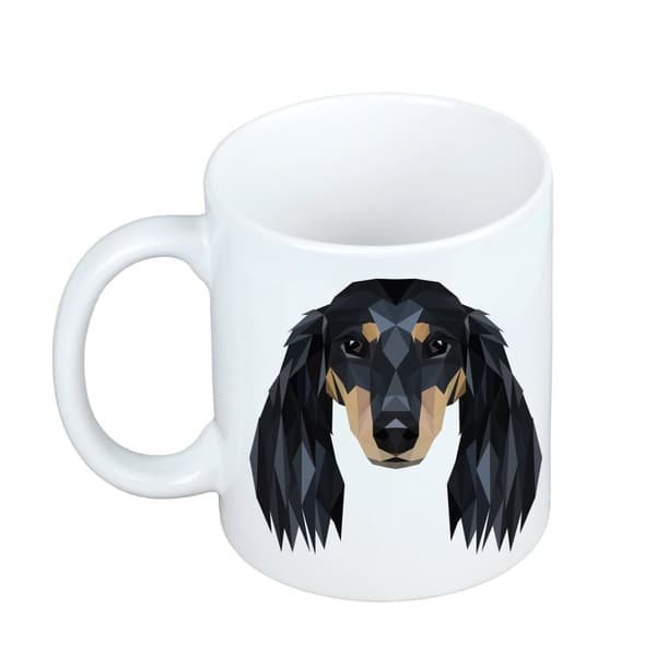 Långhårig tax - mugg med foto och inskriptionen geometrisk hund Art-Dog