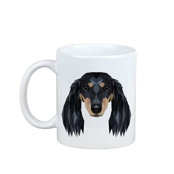 Långhårig tax - mugg med foto och inskriptionen geometrisk hund Art-Dog