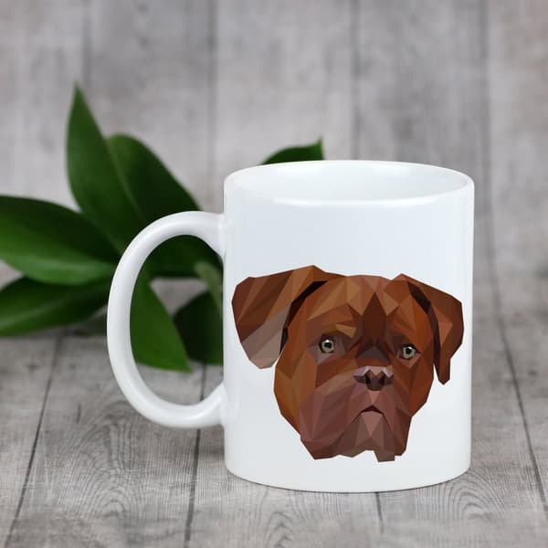 Dog of Bordeaux, Dogue de Bordeaux, French Mastiff - mugg med ett foto och inskriptionen av en geometrisk Art-Dog-hund