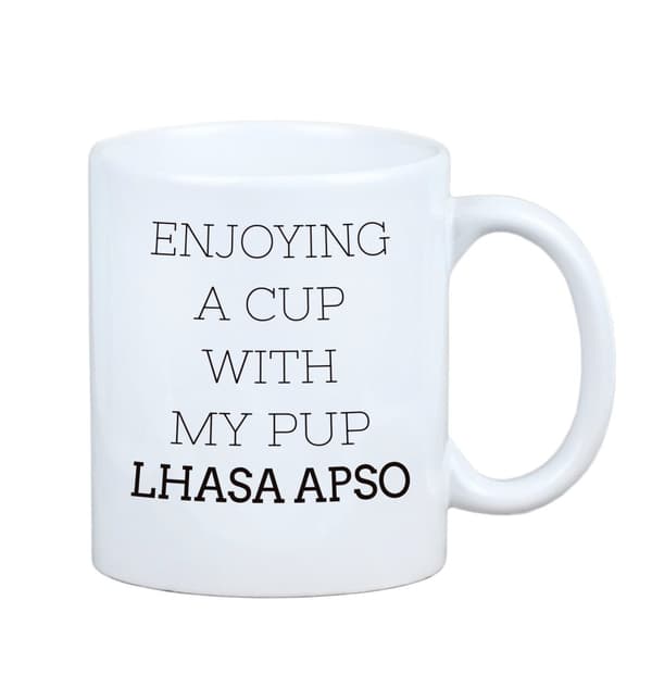 Lhasa Apso - mugg med ett foto och inskriptionen av en geometrisk Art-Dog-hund