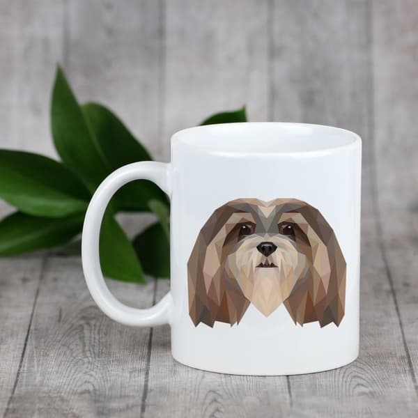 Lhasa Apso - mugg med ett foto och inskriptionen av en geometrisk Art-Dog-hund