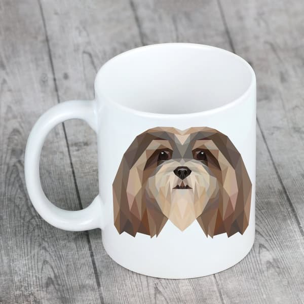 Lhasa Apso - mugg med ett foto och inskriptionen av en geometrisk Art-Dog-hund
