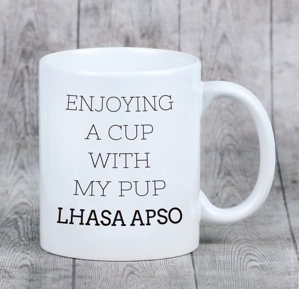 Lhasa Apso - mugg med ett foto och inskriptionen av en geometrisk Art-Dog-hund