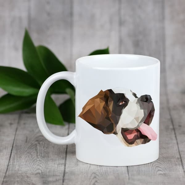 St. Bernard, hund från St. Bernard - en mugg med ett foto och inskriptionen av en geometrisk Art-Dog-hund