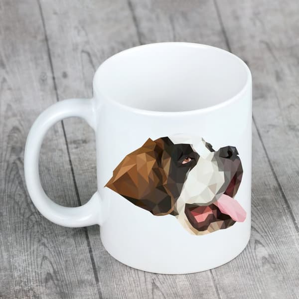 St. Bernard, hund från St. Bernard - en mugg med ett foto och inskriptionen av en geometrisk Art-Dog-hund
