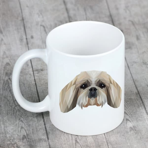 Shih Tzu, Shi tsu, Shi-Tzu, Szi-cu, Szitzu - mugg med ett foto och inskriptionen geometrisk hund Art-Dog