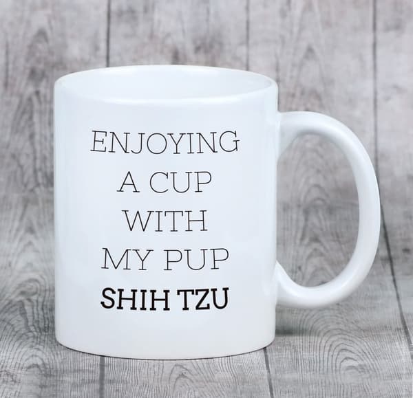 Shih Tzu, Shi tsu, Shi-Tzu, Szi-cu, Szitzu - mugg med ett foto och inskriptionen geometrisk hund Art-Dog