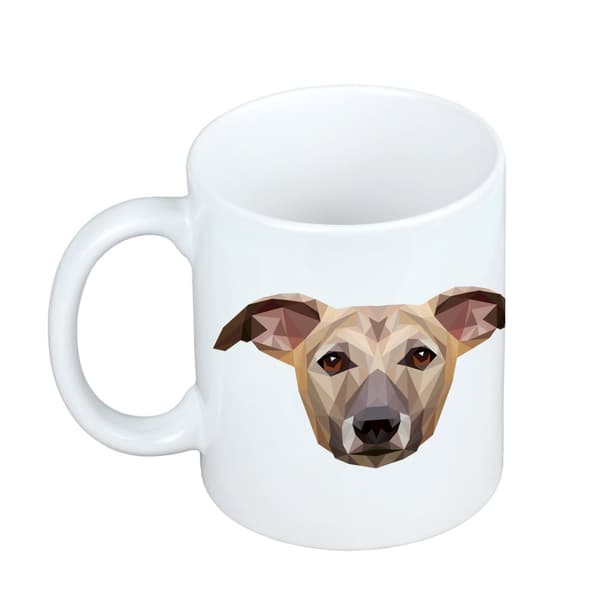 Whippet, engelsk vinthund - mugg med ett foto och inskriptionen av en geometrisk konsthundhund