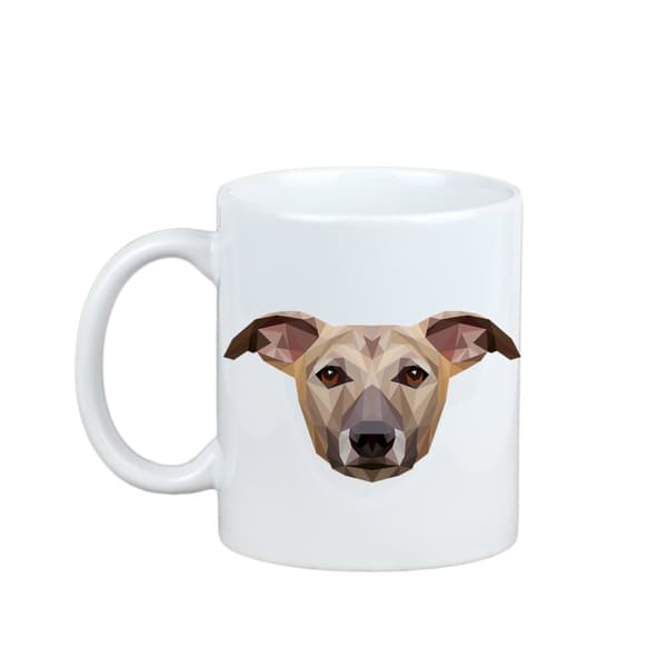 Whippet, engelsk vinthund - mugg med ett foto och inskriptionen av en geometrisk konsthundhund
