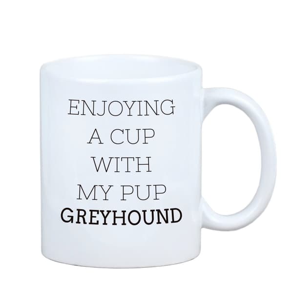 Greyhound, engelsk Greyhound - krus med et foto og inskriptionen af en geometrisk Art-Dog hund