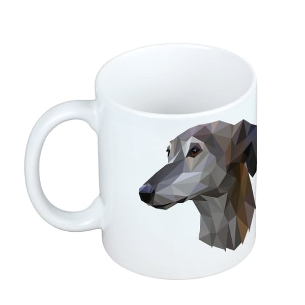 Greyhound, engelsk Greyhound - krus med et foto og inskriptionen af en geometrisk Art-Dog hund