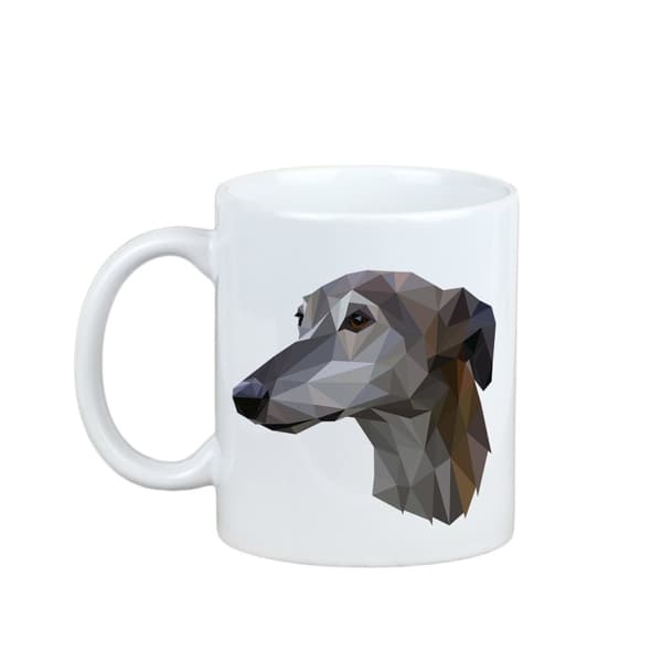 Greyhound, engelsk Greyhound - krus med et foto og inskriptionen af en geometrisk Art-Dog hund