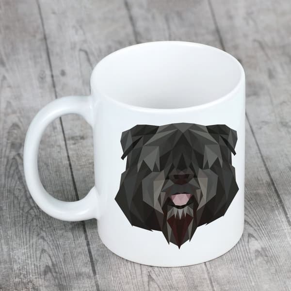Bouvier des Flandres - muki, jossa on valokuva ja kirjoitus geometrisesta Art-Dog-koirasta