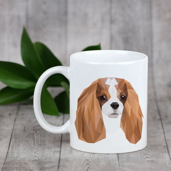 Cavalier King Charles Spaniel - mugg med ett foto och inskriptionen av en geometrisk Art-Dog-hund