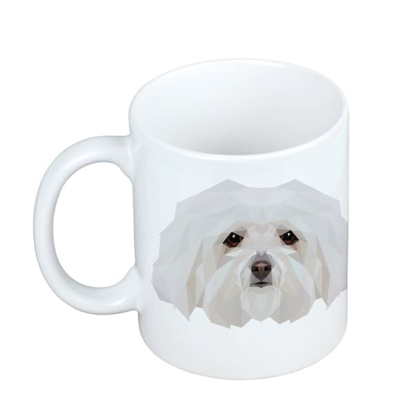 Bolognese, Bolognese - muki, jossa on valokuva ja merkintä geometrisesta Art-Dog koirasta
