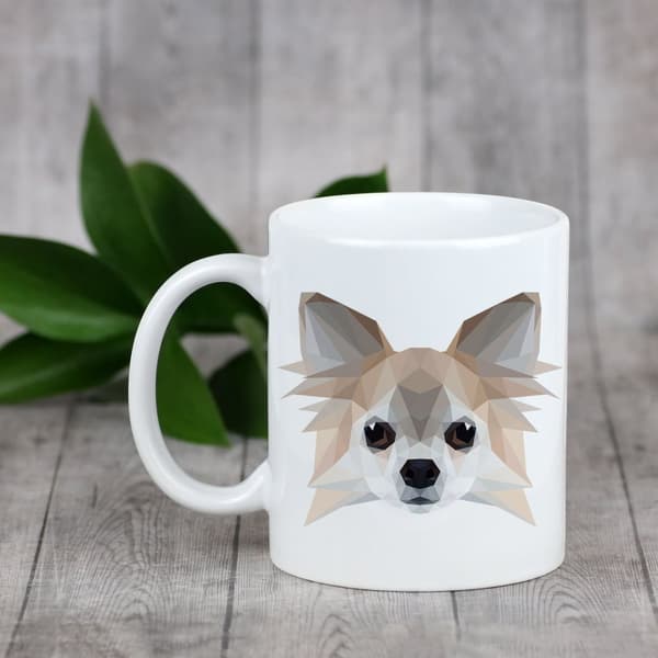 Långhårig Chihuahua - mugg med ett foto och inskriptionen geometrisk hund Art-Dog