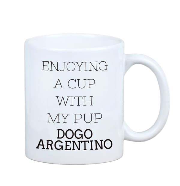Argentiinalainen koira, Dogo Argentino - muki, jossa on valokuva ja merkintä geometrinen koira Art-Dog