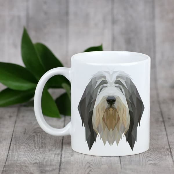 Bearded Collie, Highland Collie - krus med et foto og inskriptionen af en geometrisk Art-Dog-hund