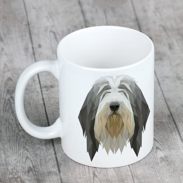 Bearded Collie, Highland Collie - krus med et foto og inskriptionen af en geometrisk Art-Dog-hund