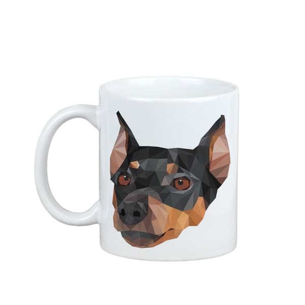 Keskikokoinen pinseri, saksalainen pinseri - muki, jossa on valokuva ja merkintä geometrinen koira Art-Dog