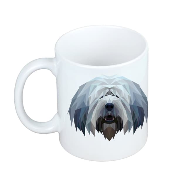 Puolan alamaanlammaskoira, PON - muki, jossa on valokuva ja merkintä geometrinen koira Art-Dog