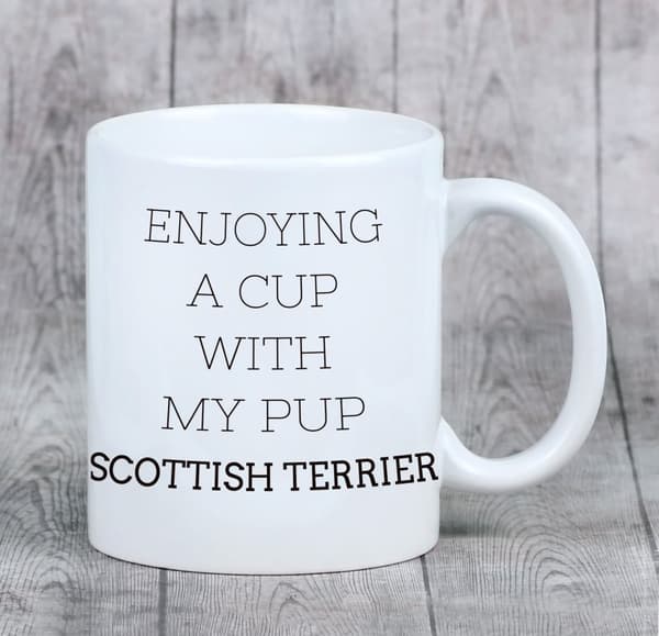 Skotsk terrier, Aberdeen Terrier - krus med et foto og inskriptionen geometrisk hund Art-Dog