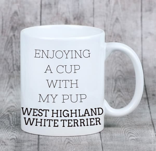 West Highland White Terrier, Westie - et krus med et foto og inskriptionen af en geometrisk Art-Dog-hund