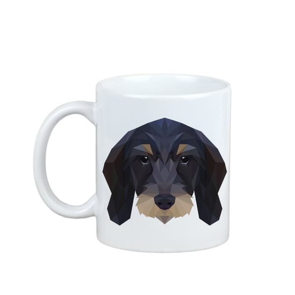 Teckel wire-haired - et krus med et foto og inskriptionen af en geometrisk Art-Dog hund