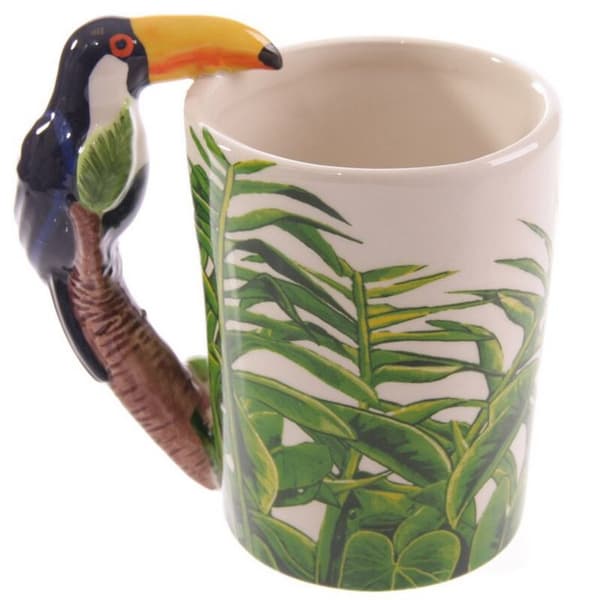 Toucan Party Toucan Ceramic Shaped Handle Mug with Jungle Decal
