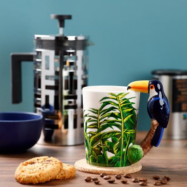 Toucan Party Toucan Ceramic Shaped Handle Mug with Jungle Decal