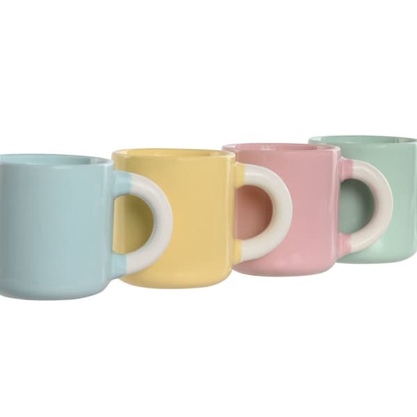 Dele kaffekopsæt Home ESPRIT Gul Blå Grøn Pink Porcelæn 110 ml 4 Dele