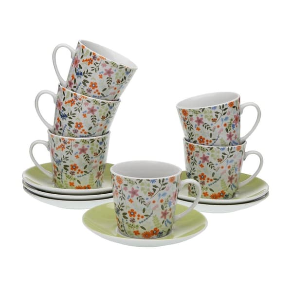 Set med kopper og underkopper Versa Porcelæn Cvetlice