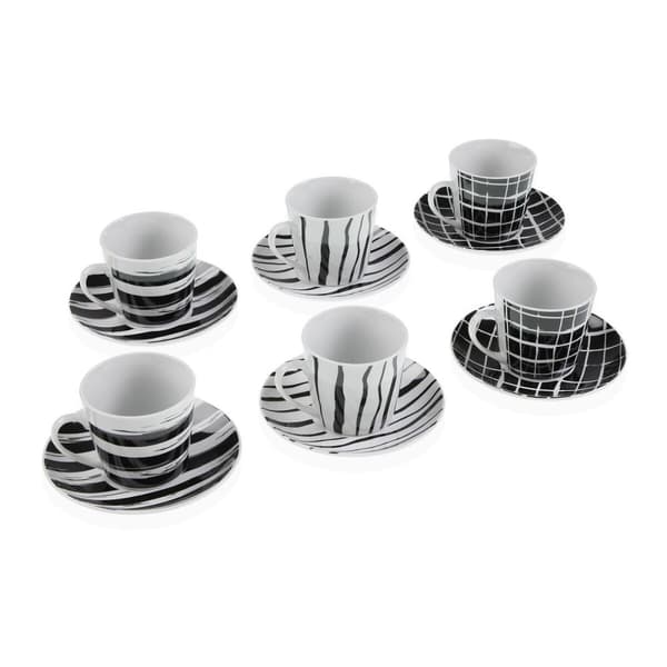 Set med kopper og underkopper Versa Sort Porcelæn