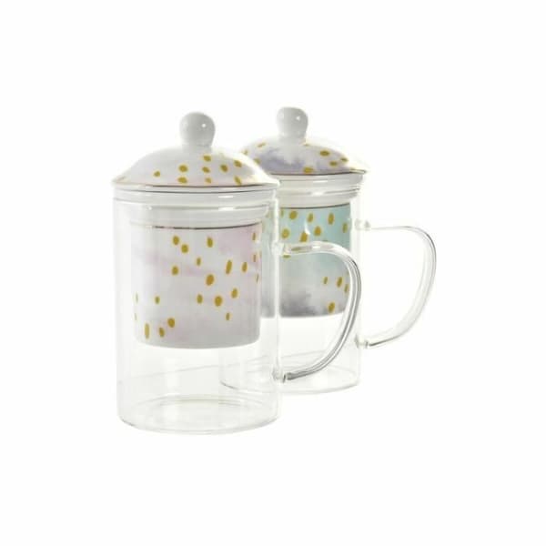 Tasse med filter - DKD Home Decor - Rosengrön - Glas Porslin - 300 ml - 2 Enheter