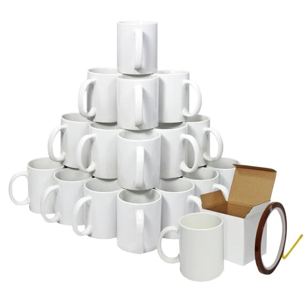 Blanka Sublimeringsmuggar 36 / 72-Pack Vit Keramisk Polymerbelagd 11oz Stor AAA-klassad Mugg med Handtag & Presentförpackningar & 22m Värmetejp 72 units