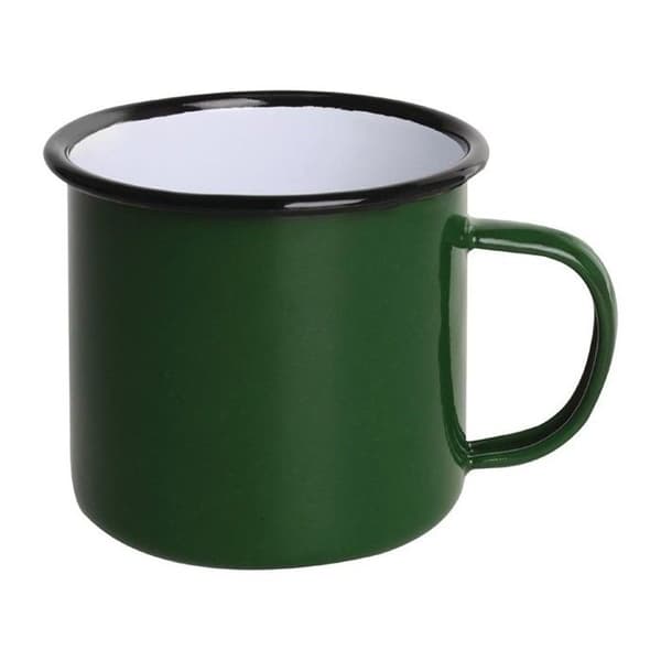 Grön och svart emaljerad stålmugg Olympia 350 ml - Såld i 6-pack