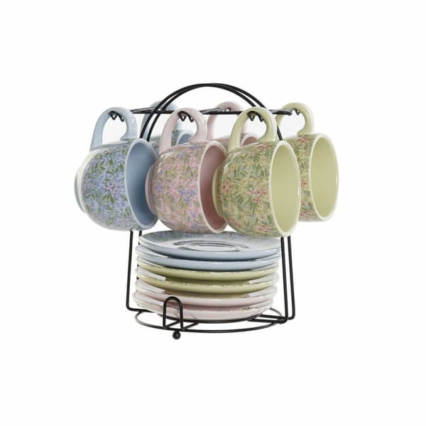 Kaffesæt DKD Home Decor Blå Grøn Pink Metal Dolomite 180 ml Floral