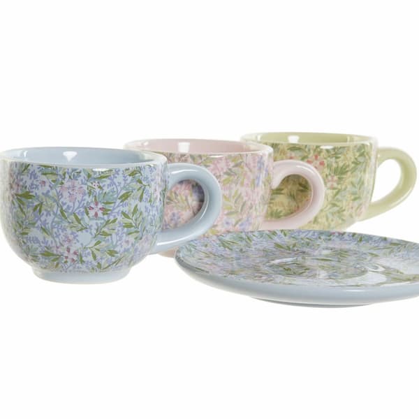 Kaffesæt DKD Home Decor Blå Grøn Pink Metal Dolomite 180 ml Floral
