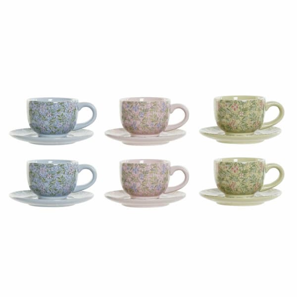 Kaffesæt DKD Home Decor Blå Grøn Pink Metal Dolomite 180 ml Floral