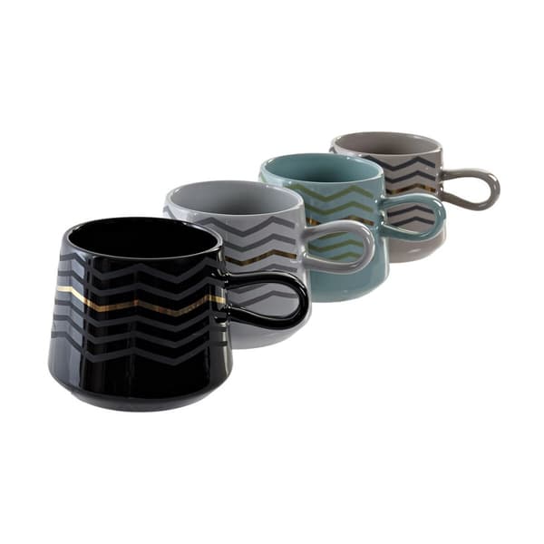 Krus DKD Home Decor Sort Grå Blå Pink Stentøj Moderne (400 ml) (4 enheder)